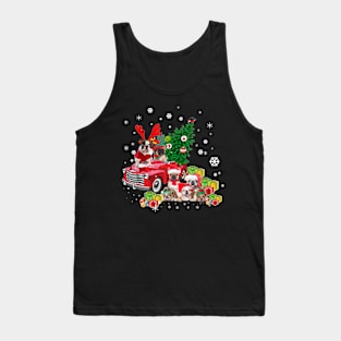 Bulldog Riding Red Truck Xmas Merry Christmas Tank Top